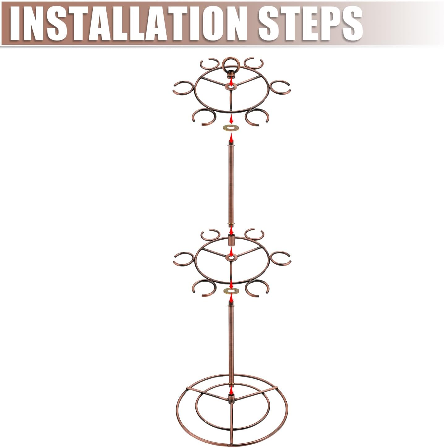 NQEUEPN Champagne Tower, 2 Tiers 12 Holders Champagne Tower Stand Metal Cocktail Tree Stand Wine Glass Drink Cup Shelves Rack, 22.83x8.66x8.66 inch, Bronze