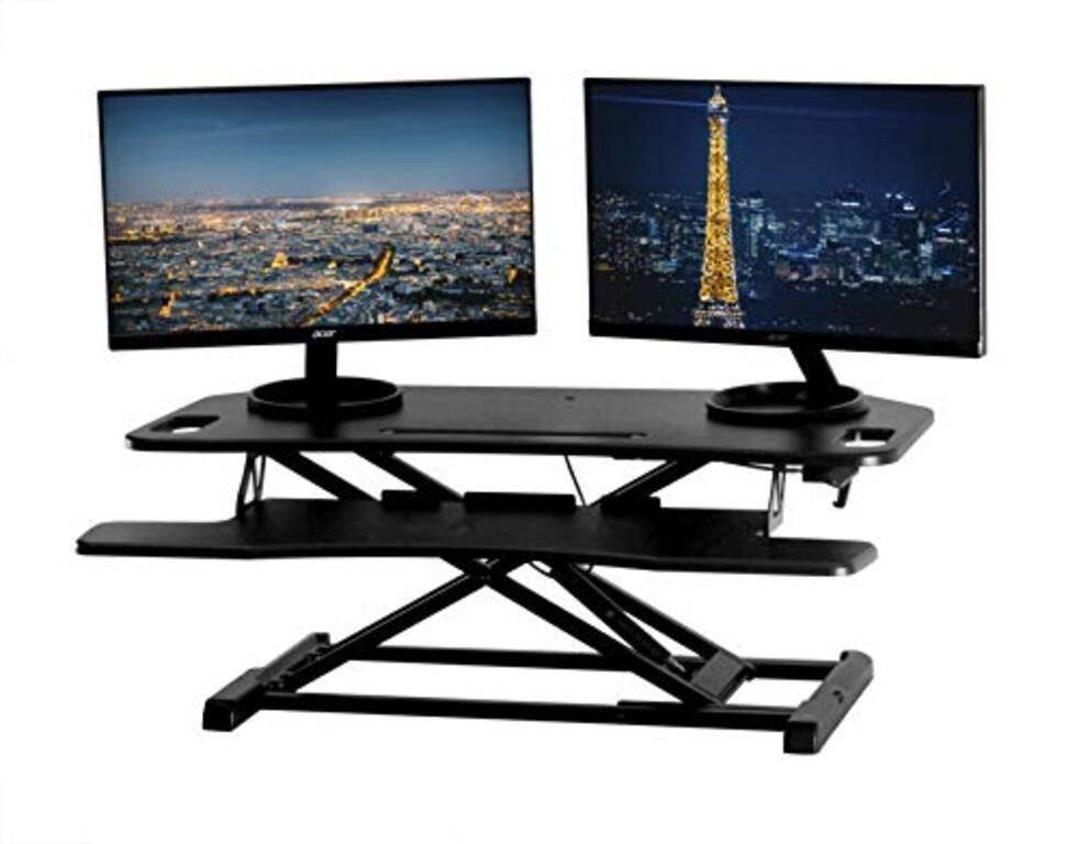 Desk - 37" echOrbits Height Adjustable Stand Up Corner Standing Desk Riser - Desktop Sit Stand Desk Fits Cubicles and Corner Desk