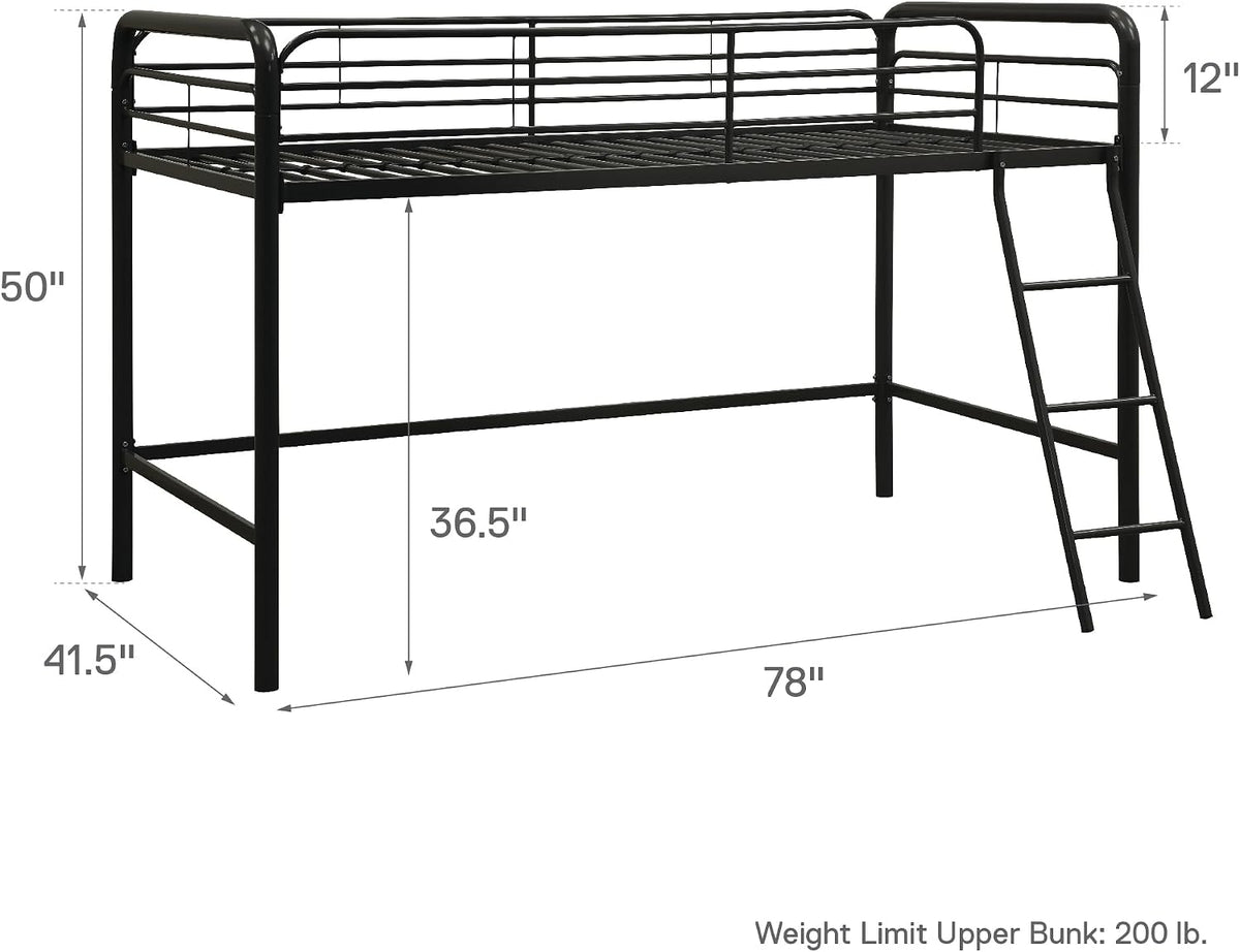 DHP Jett Junior Twin Metal Loft Bed, Black