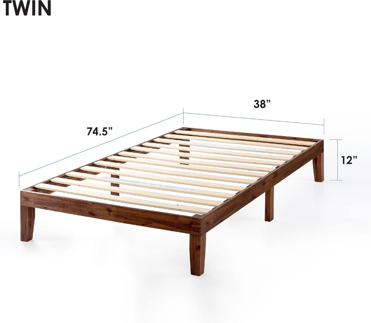 Classic Solid Wood Platform Bed Frame 12" TWIN