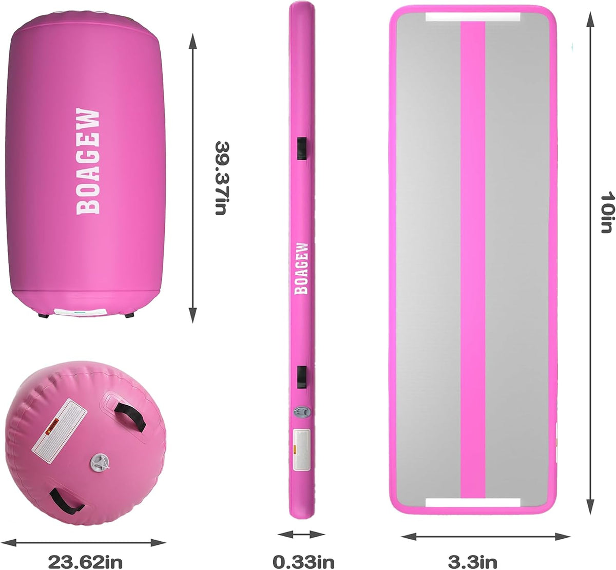 Gymnastics Mat with Air Roller, Pink, 3.3ftx23.6inch