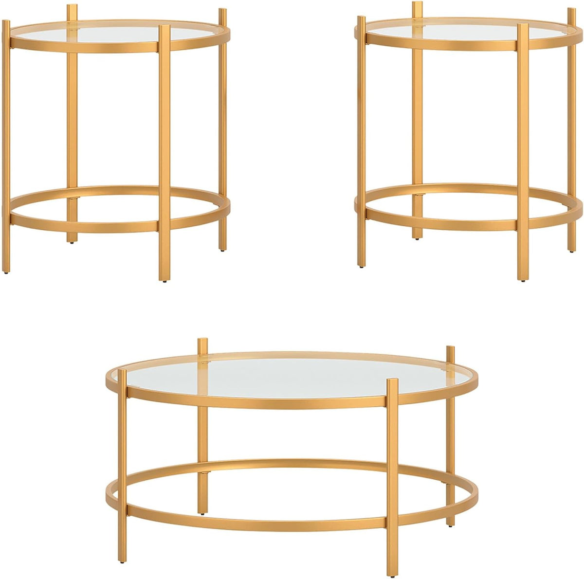 Signature Design by Ashley Pearlox Casual Table with Inset Tempered Glass Top, Set of 3, Gold