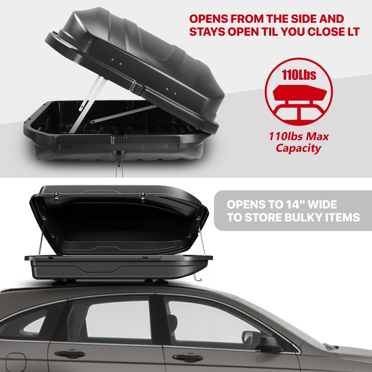 DNA MOTORING Rooftop Cargo Box, 13 Cubic Ft 110 lbs