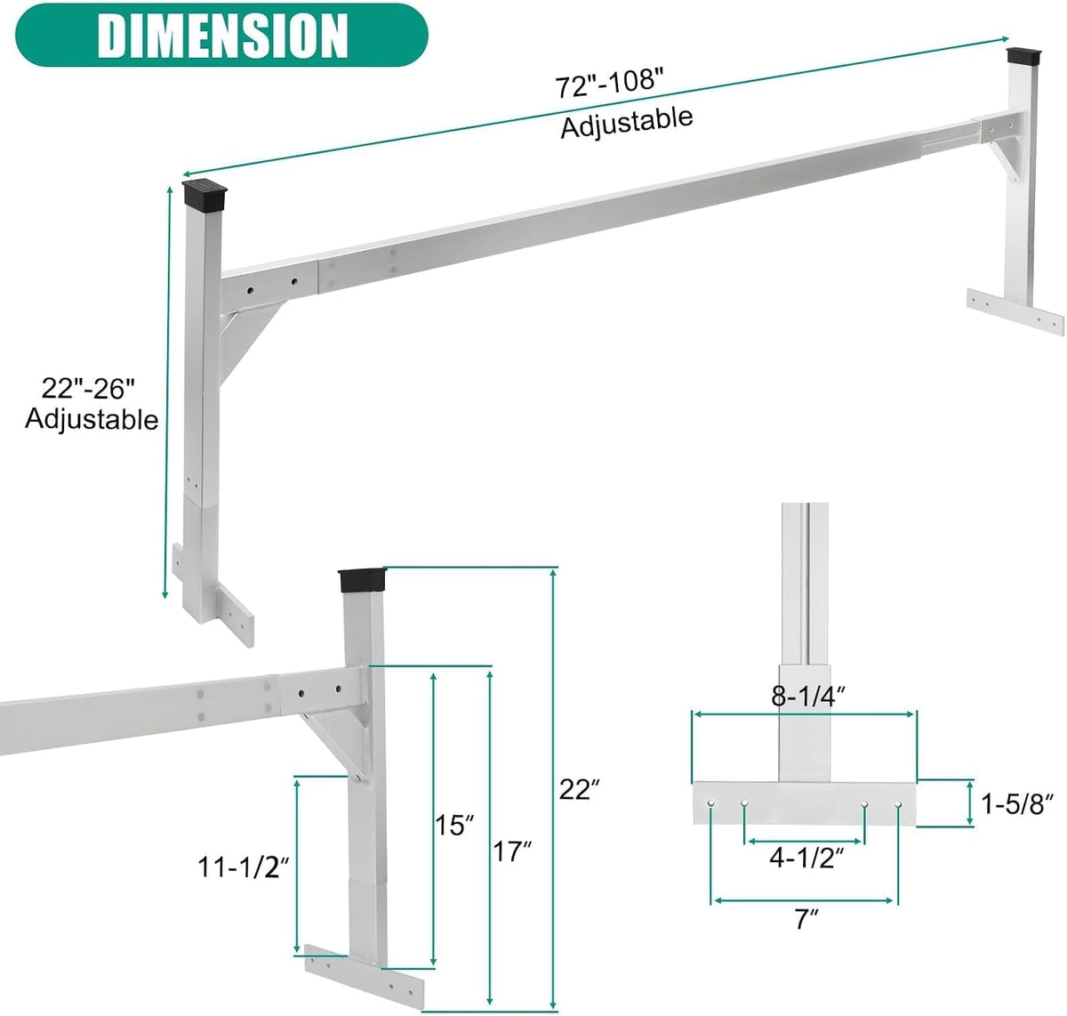 OUTPRIZE Aluminum Trailer Roof Ladder Rack for Enclosed and Open Trailers, 400lbs, Silver, RR-ALU-1