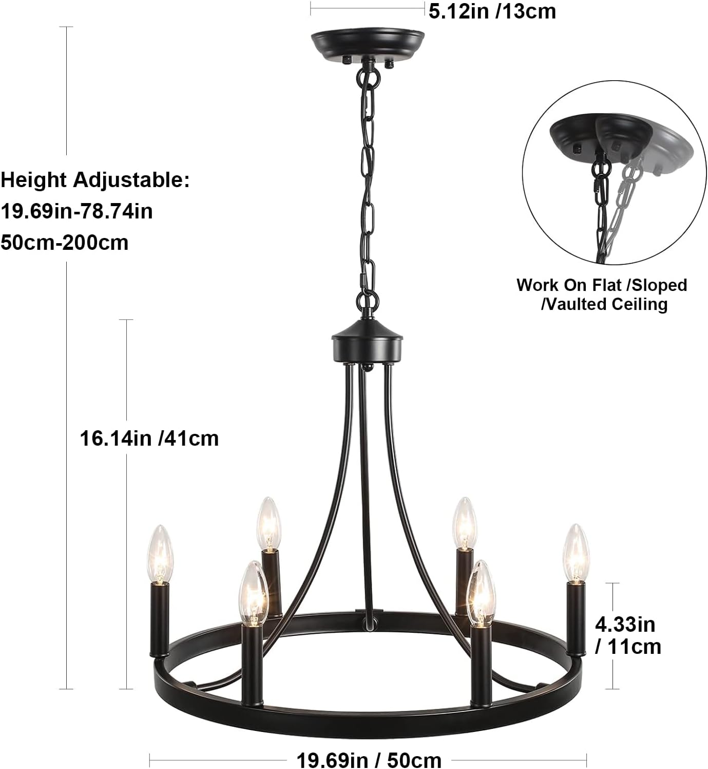 Wagon Wheel Chandelier 6 Lights Black Farmhouse