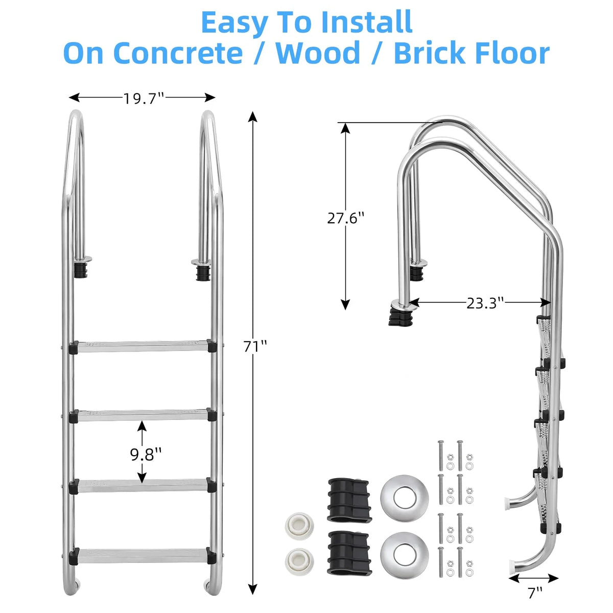 DealsGarvee 304 Stainless Steel Pool Ladder
