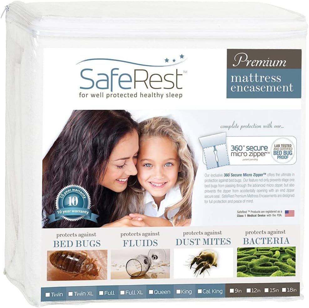 SafeRest Premium Zippered Mattress Cover - Waterproof Mattress Encasement, Breathable, Noiseless and Vinyl Free (Fits 9" Inch H), Twin Size
