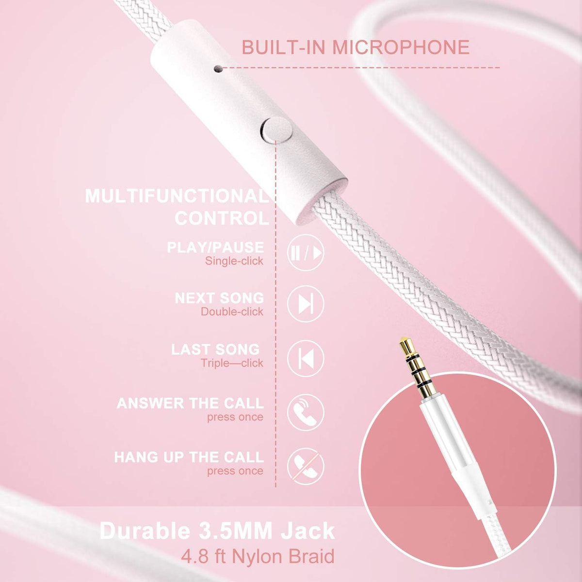 LORELEI X6 Over-Ear Headphones with Microphone, Smartphone Tablet MP3 / 4 (Pearl Pink)