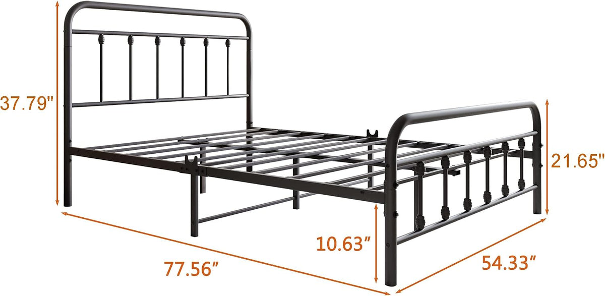 intage Full Size Bed Frame with Headboard and Footboard Heavy Duty Metal