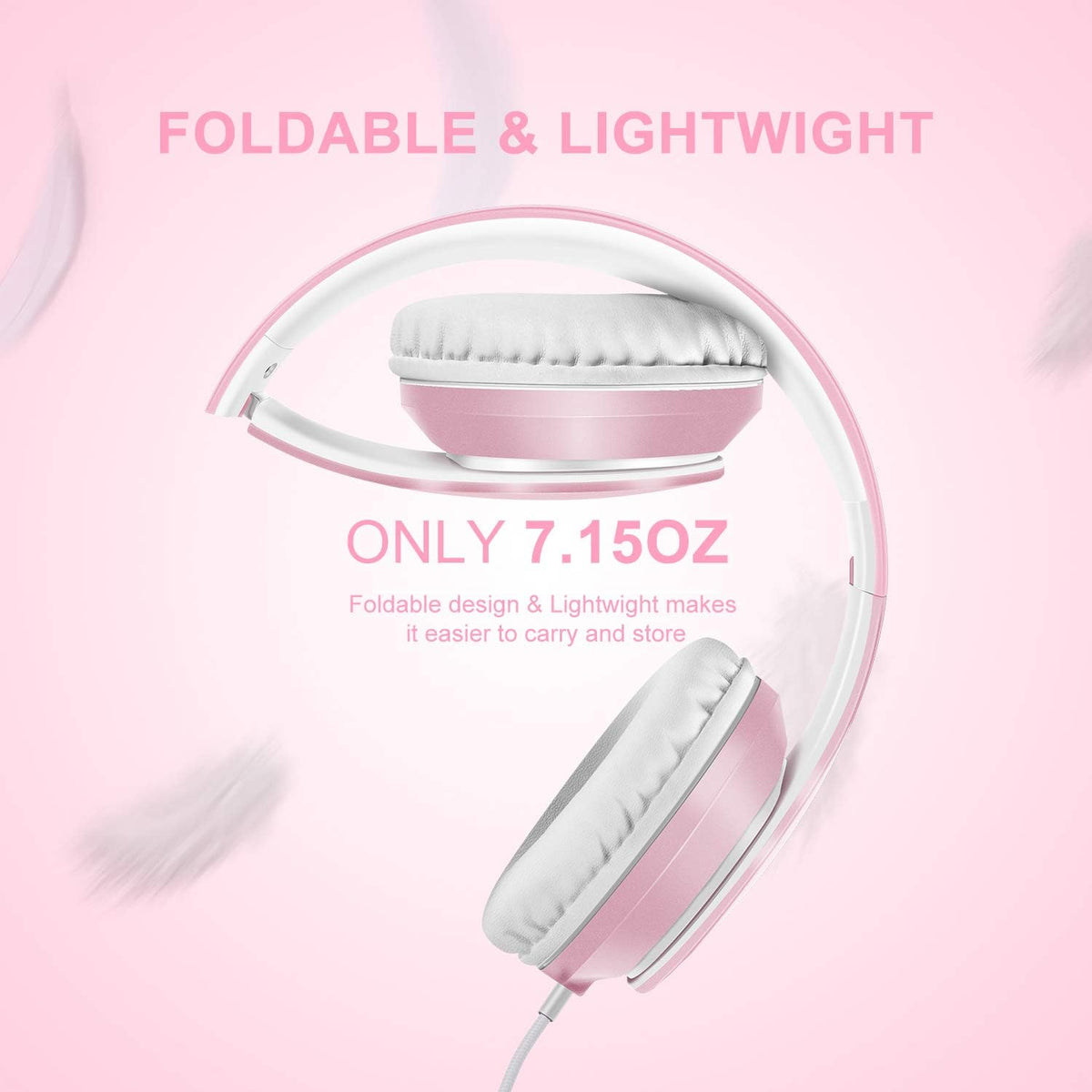 LORELEI X6 Over-Ear Headphones with Microphone, Smartphone Tablet MP3 / 4 (Pearl Pink)