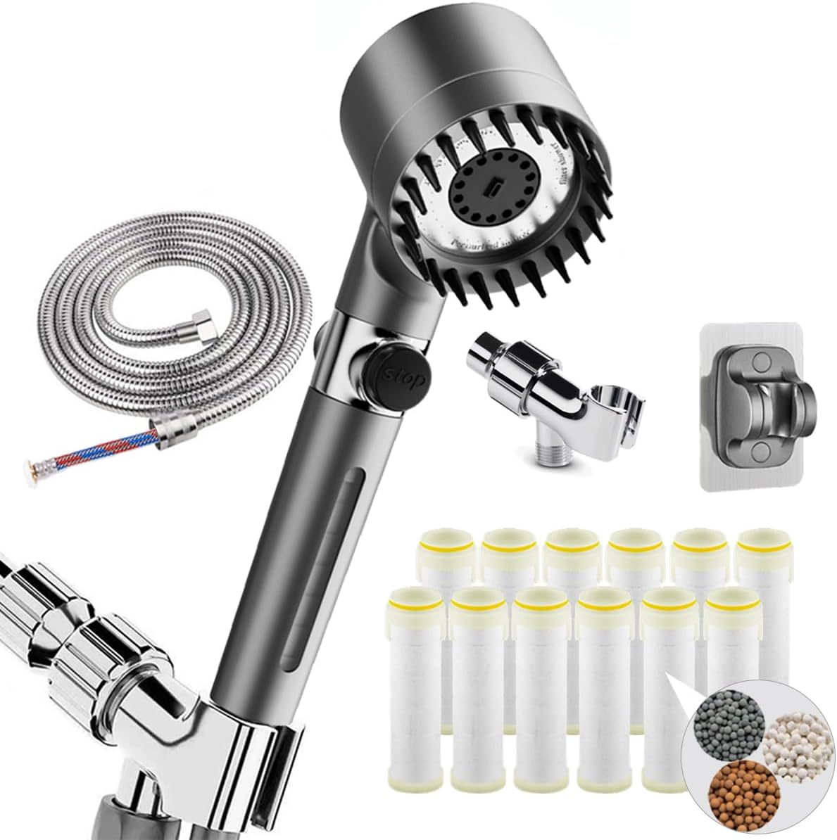 HOTIMO Filtered Shower Head with Handheld - 75" Anti-Burst Hose