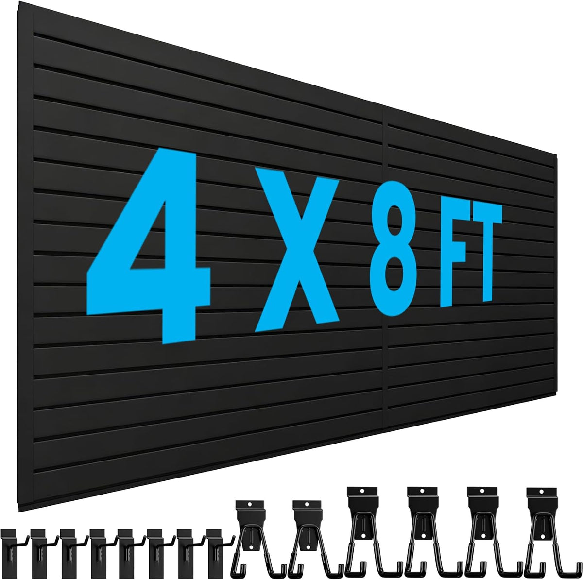 AQOVOR 4x8 FT Slat Wall Paneling Wall Storage Systems with 16 Hooks (Black)