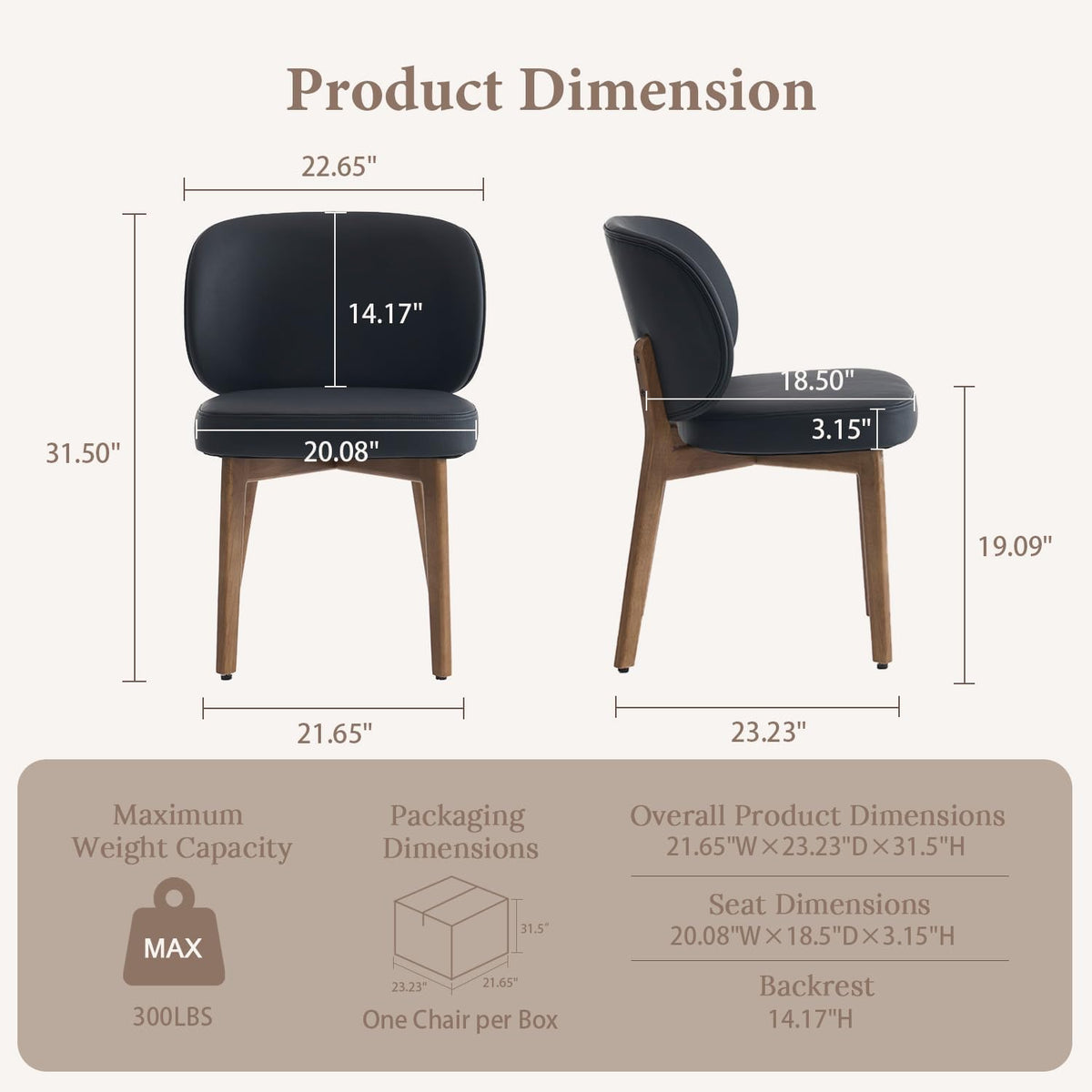 Dining Chair, Faux Leather Upholstered Armless Chair, BLACK
