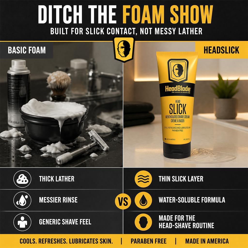 HeadBlade HeadSlick Shave Cream 8 oz for Smooth Headshaving for Bald Men