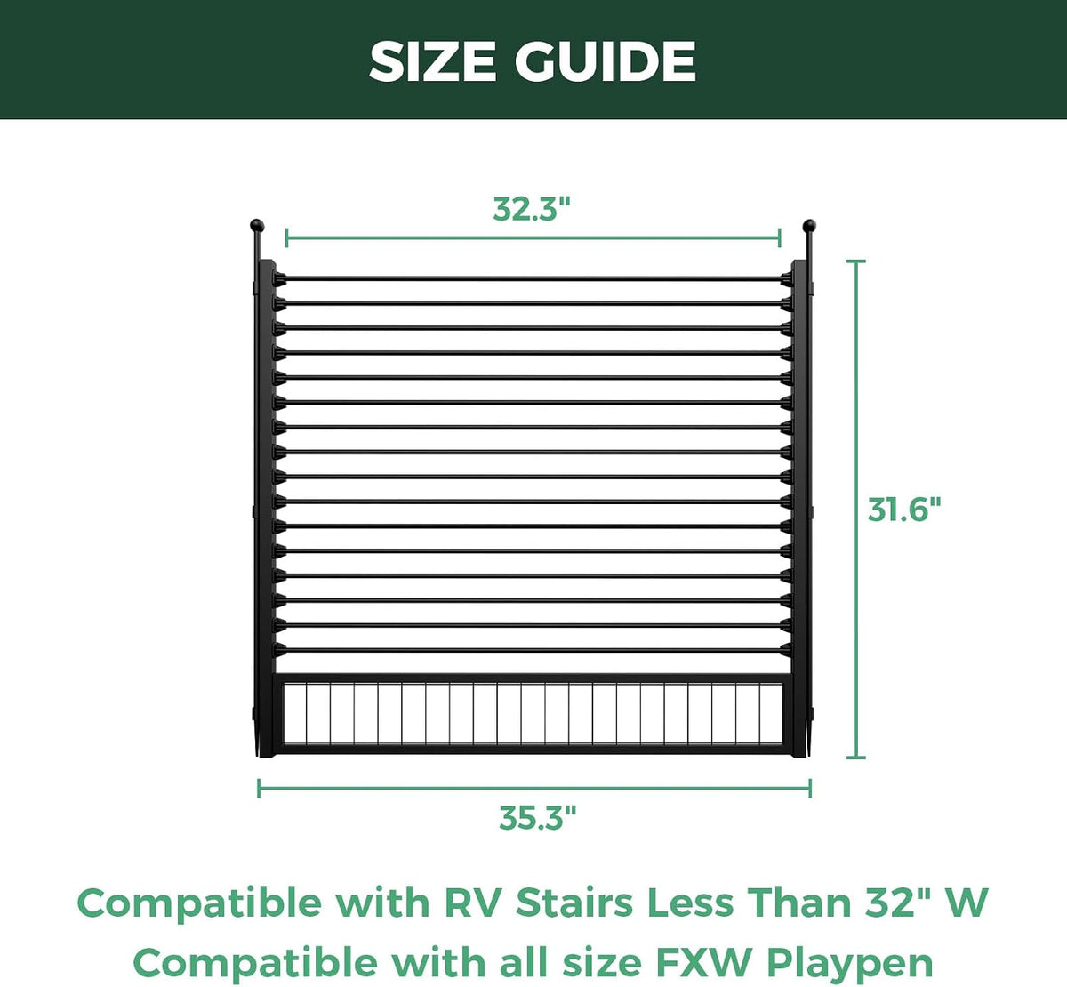 FXW RV Step Grid, Dog Barrier for RV Stairs, Compatible with FXW 32” H Playpen, Black