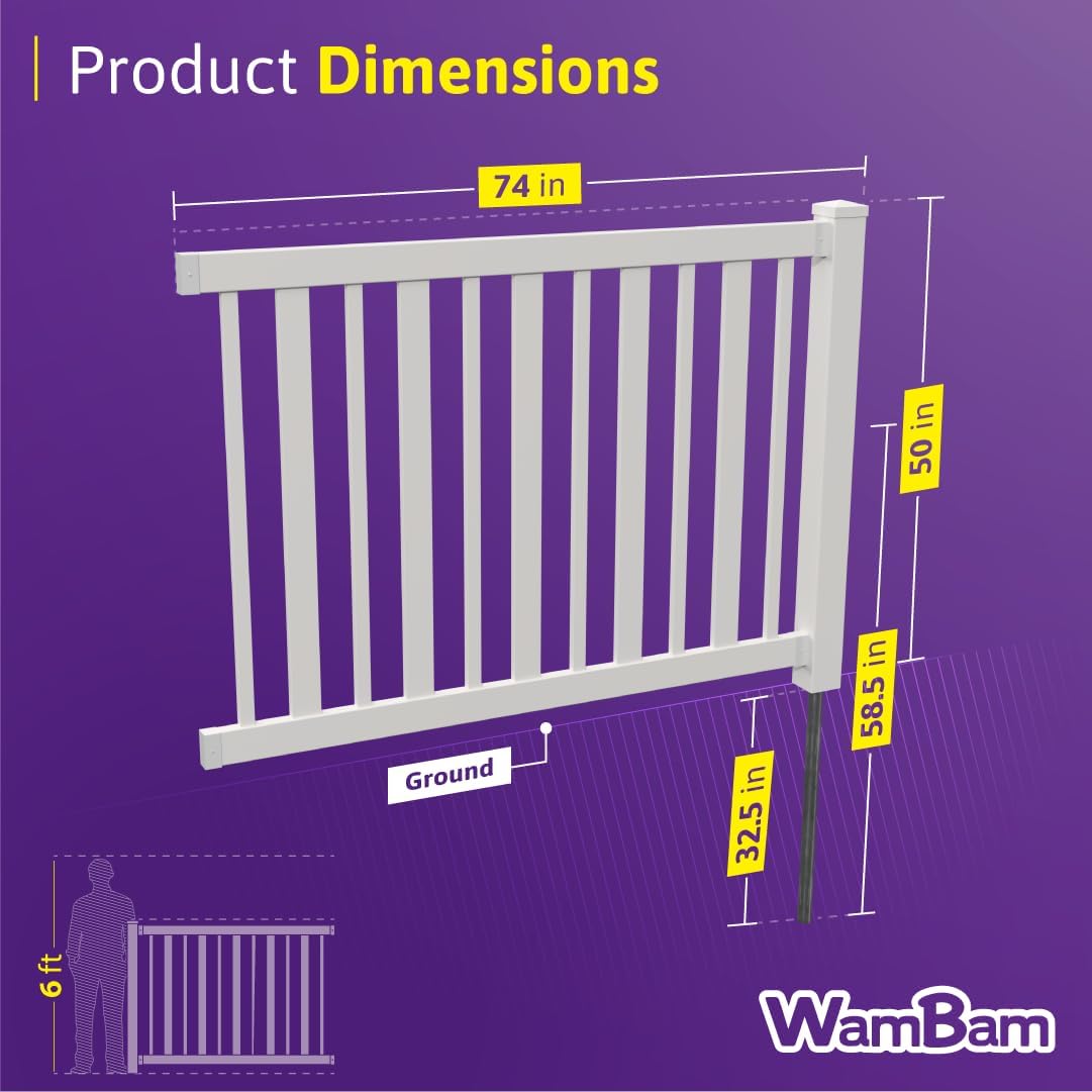 Durable Outdoor Fence for Yard or Pool, BL19103, 4ft H x 6ft W (1 Panel + 1 Post) WHITE