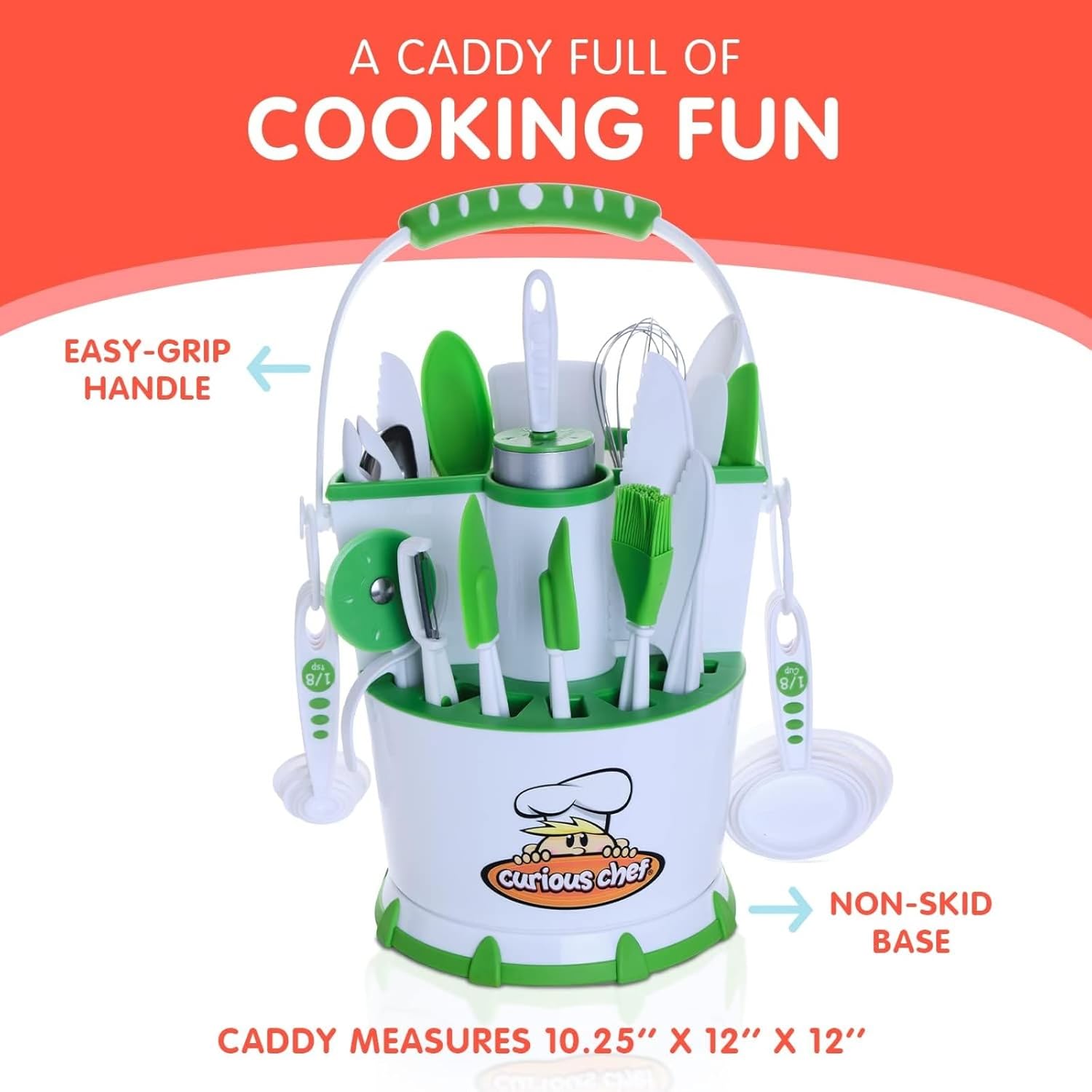 Curious Chef 30-Piece Caddy Collection Cookware, White/Green