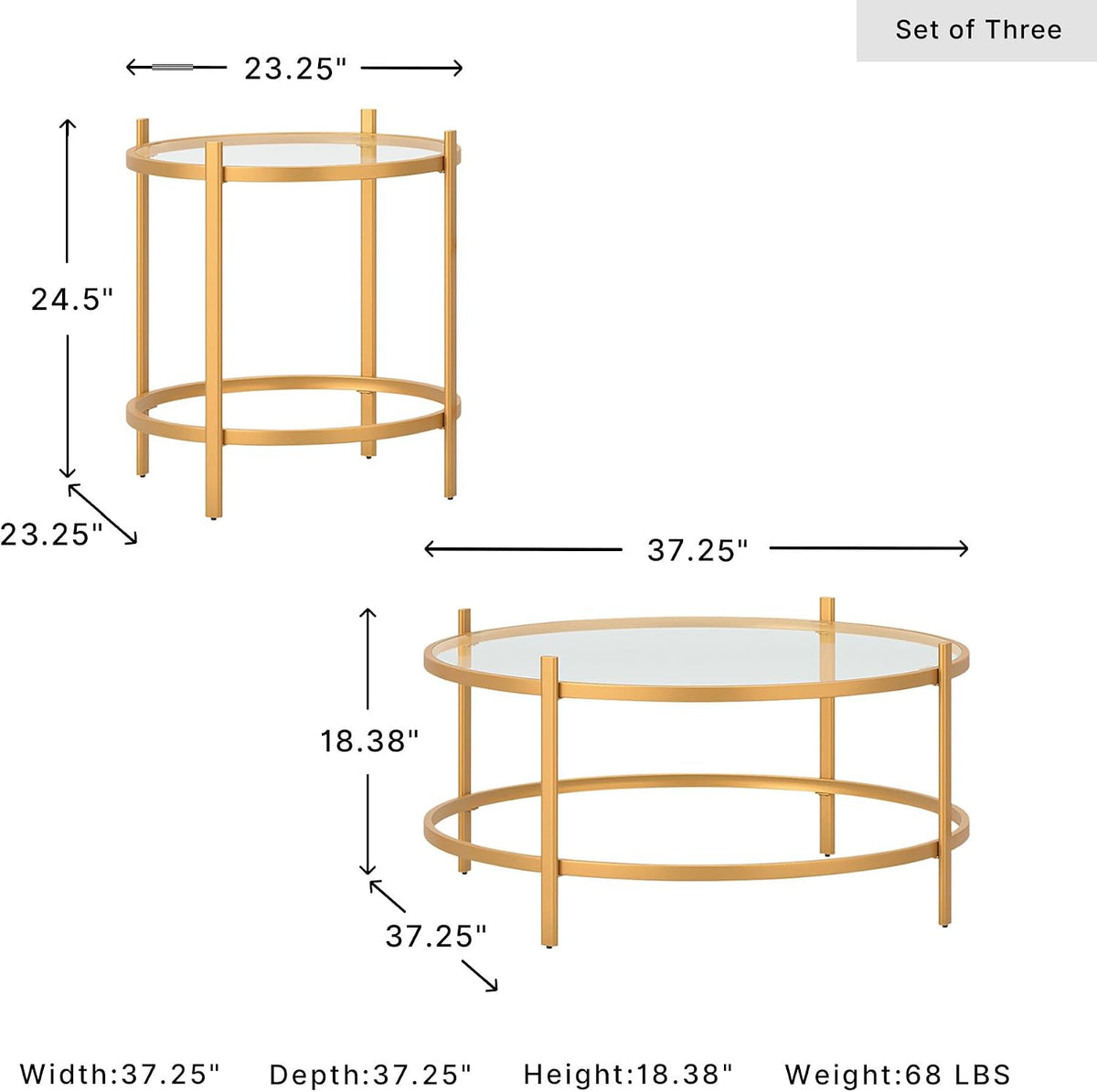 Signature Design by Ashley Pearlox Casual Table with Inset Tempered Glass Top, Set of 3, Gold