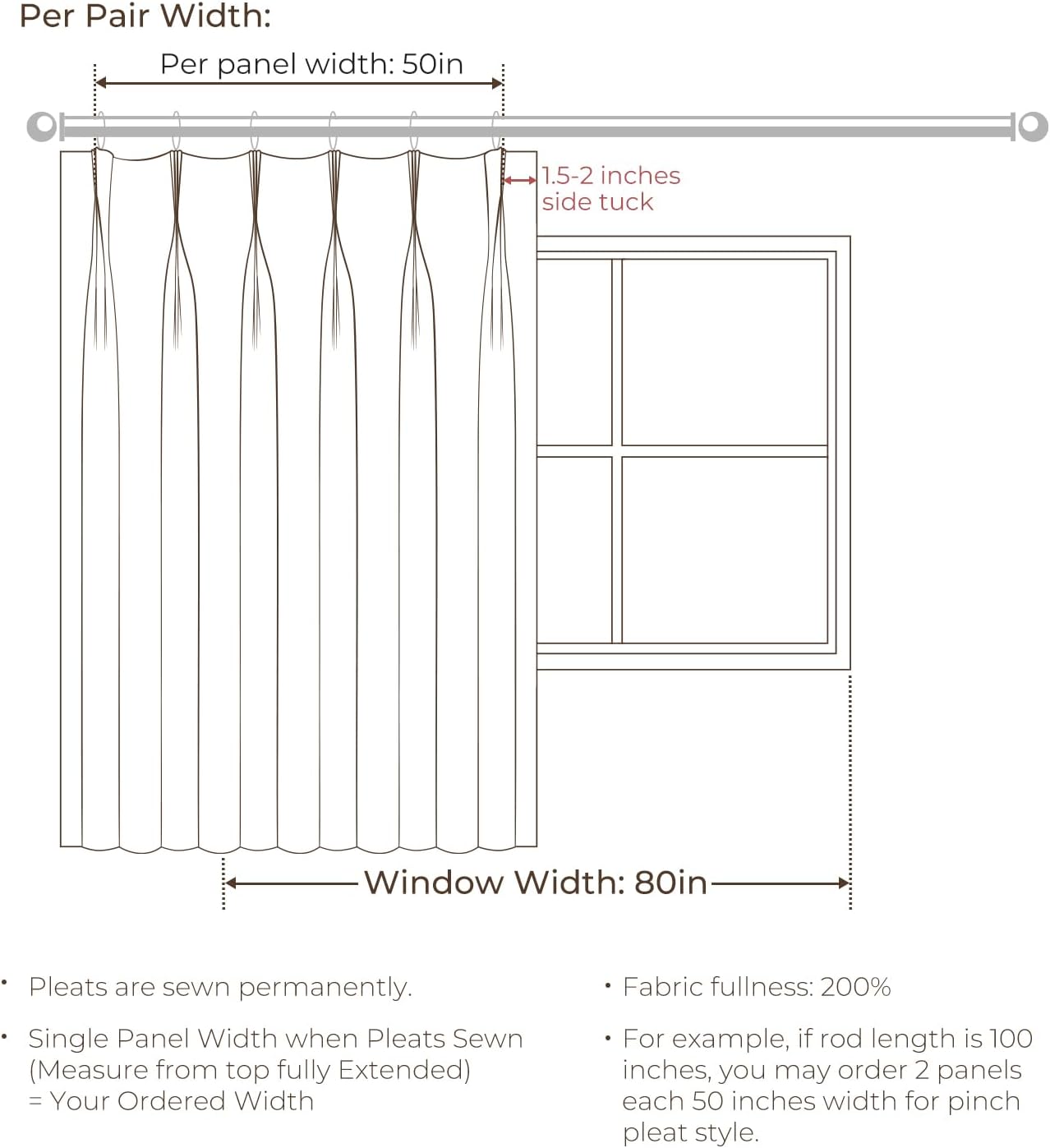 TWOPAGES 52 W x 108 L inch Pinch Pleat Unlined Light, Ivory White
