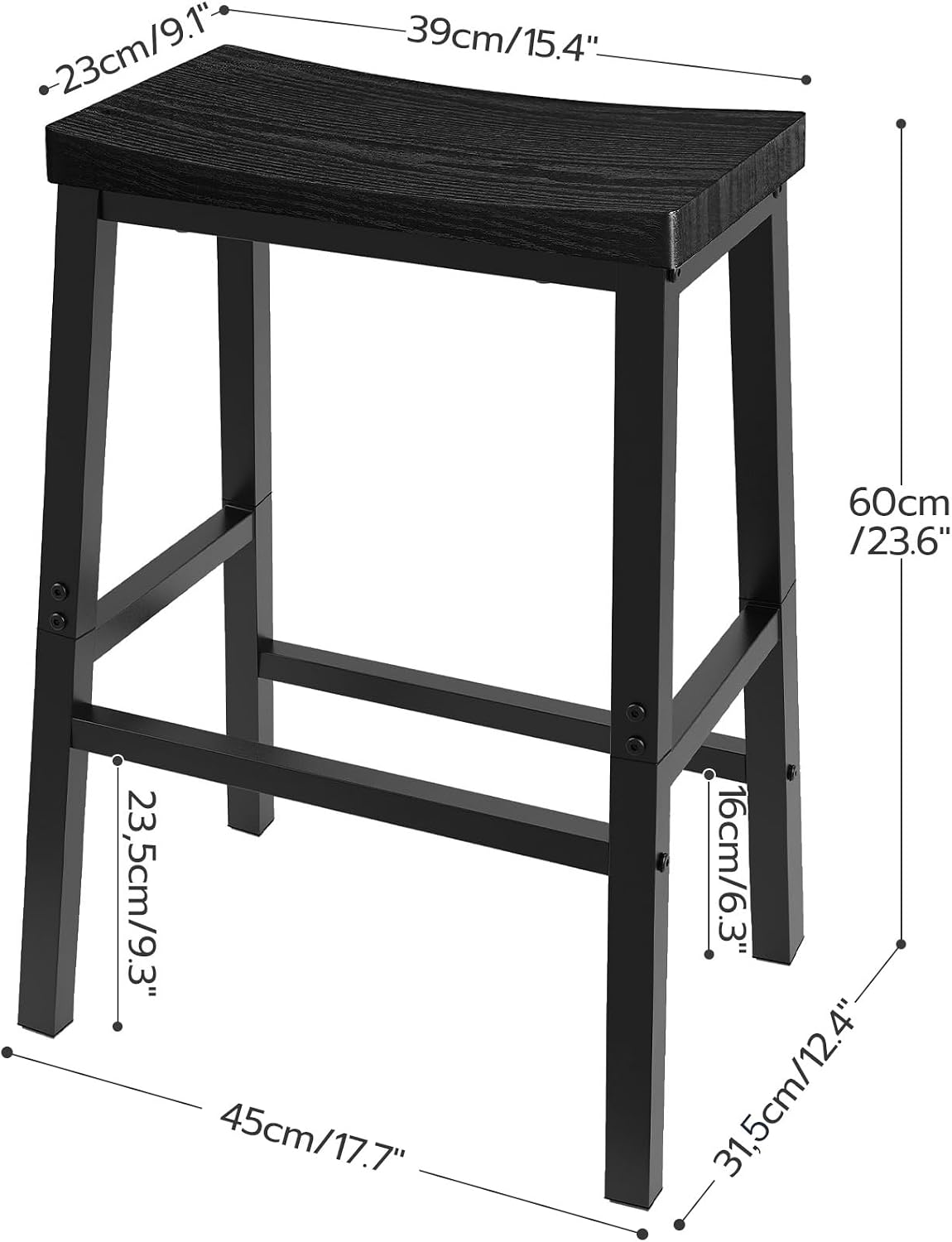 HOOBRO Bar Stools, Set of 2 Bar Chairs, 60 cm Saddle Stools Black BB02MD01