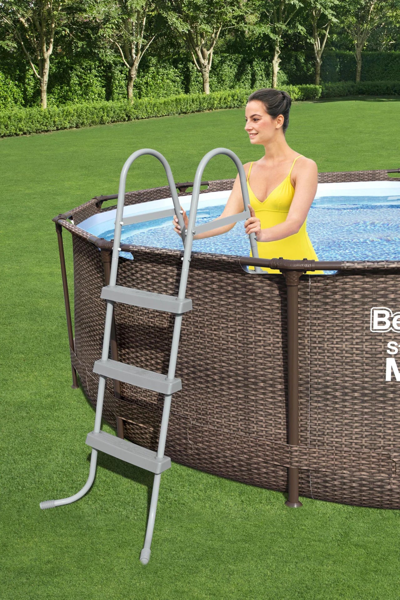 Bestway Flowclear Steel A-Frame Pool Ladder with Hand Rail, 42-in N