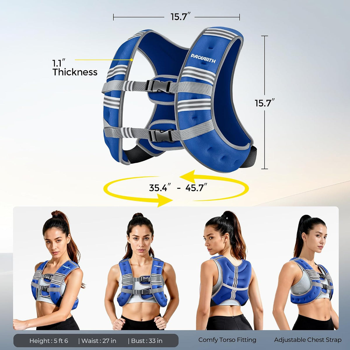 PACEARTH 6lb Weight Vest with Reflective Stripe, Vibrant Blue
