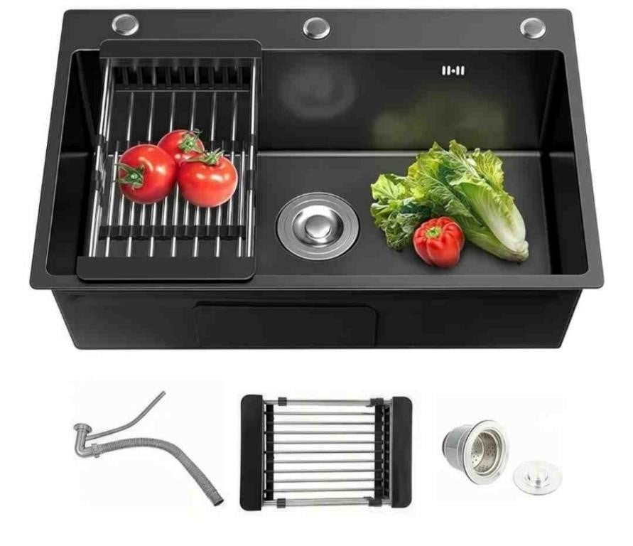 Noliven 22x18 Inch Black Drop in Kitchen Sink