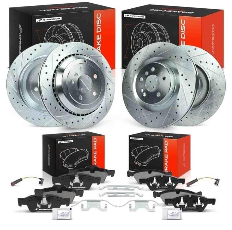 A-Premium Front and Rear Drilled Slotted Brake Rotors and Ceramic Pads Kit, 12-Pack