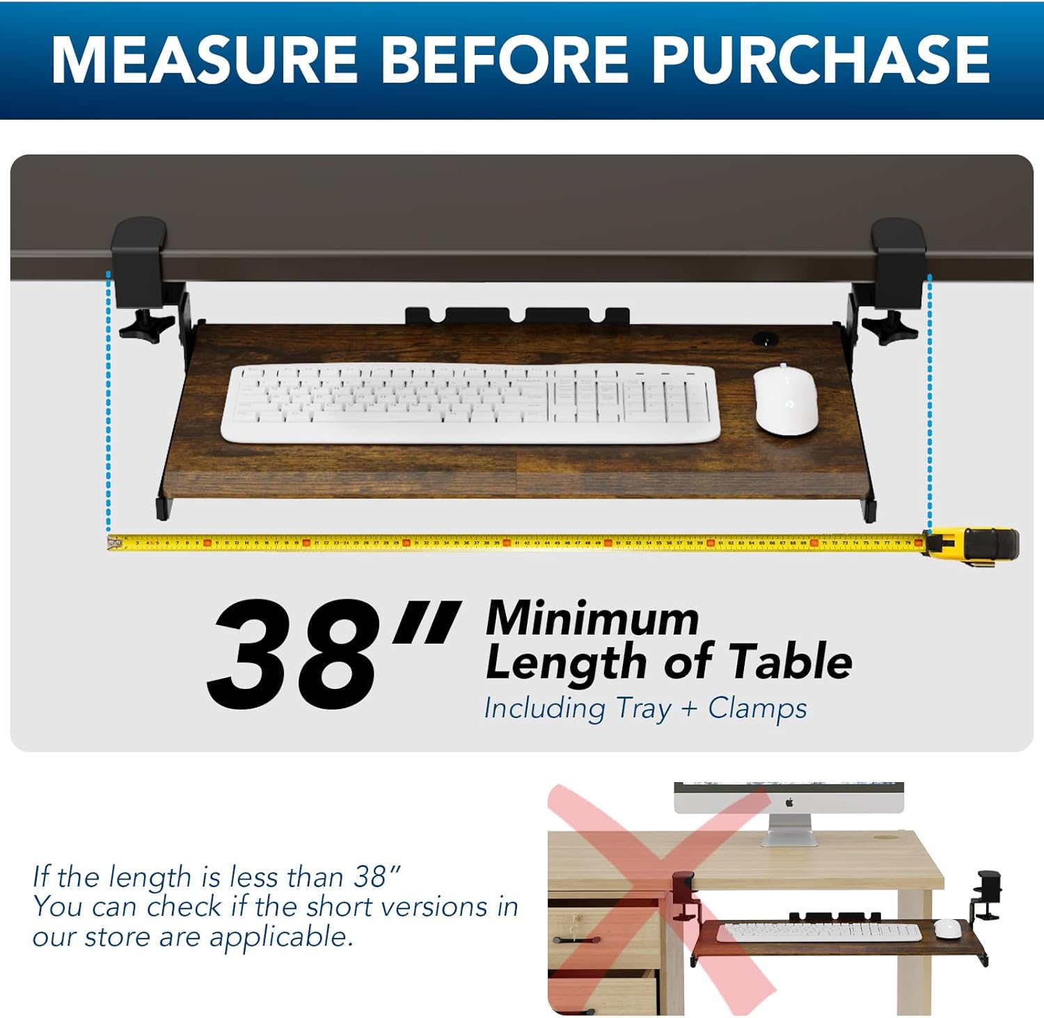 AX WABER Keyboard Tray Under Desk Pull Out, Typing Vintage AX01WG02