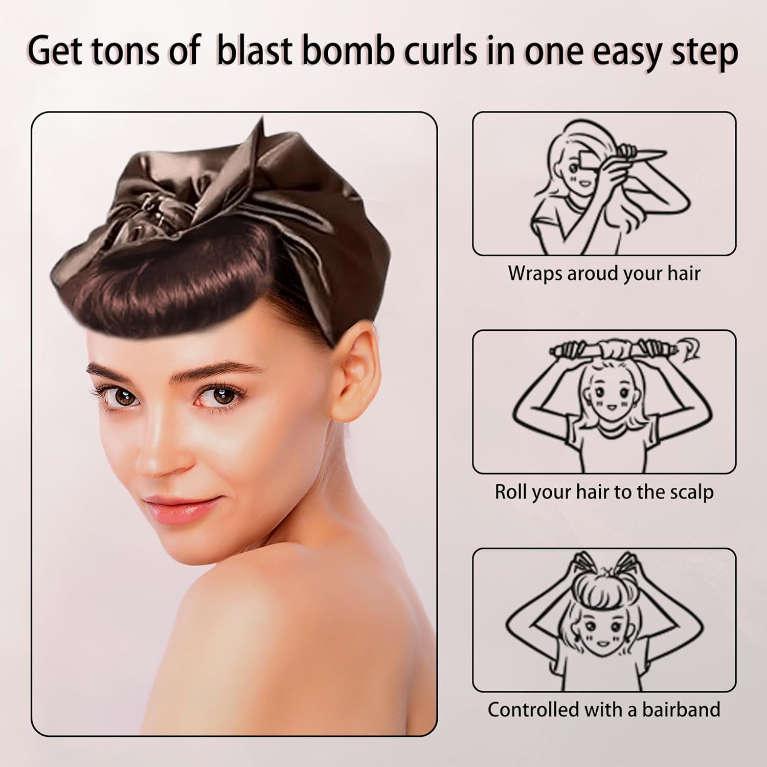 Heatless Hair Curler with Scarf Brown Overnight Rods Jumbo Heatless