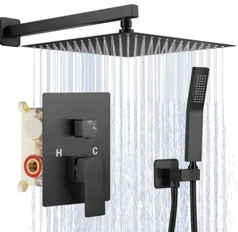 Matte Black Shower System, 12 Inch