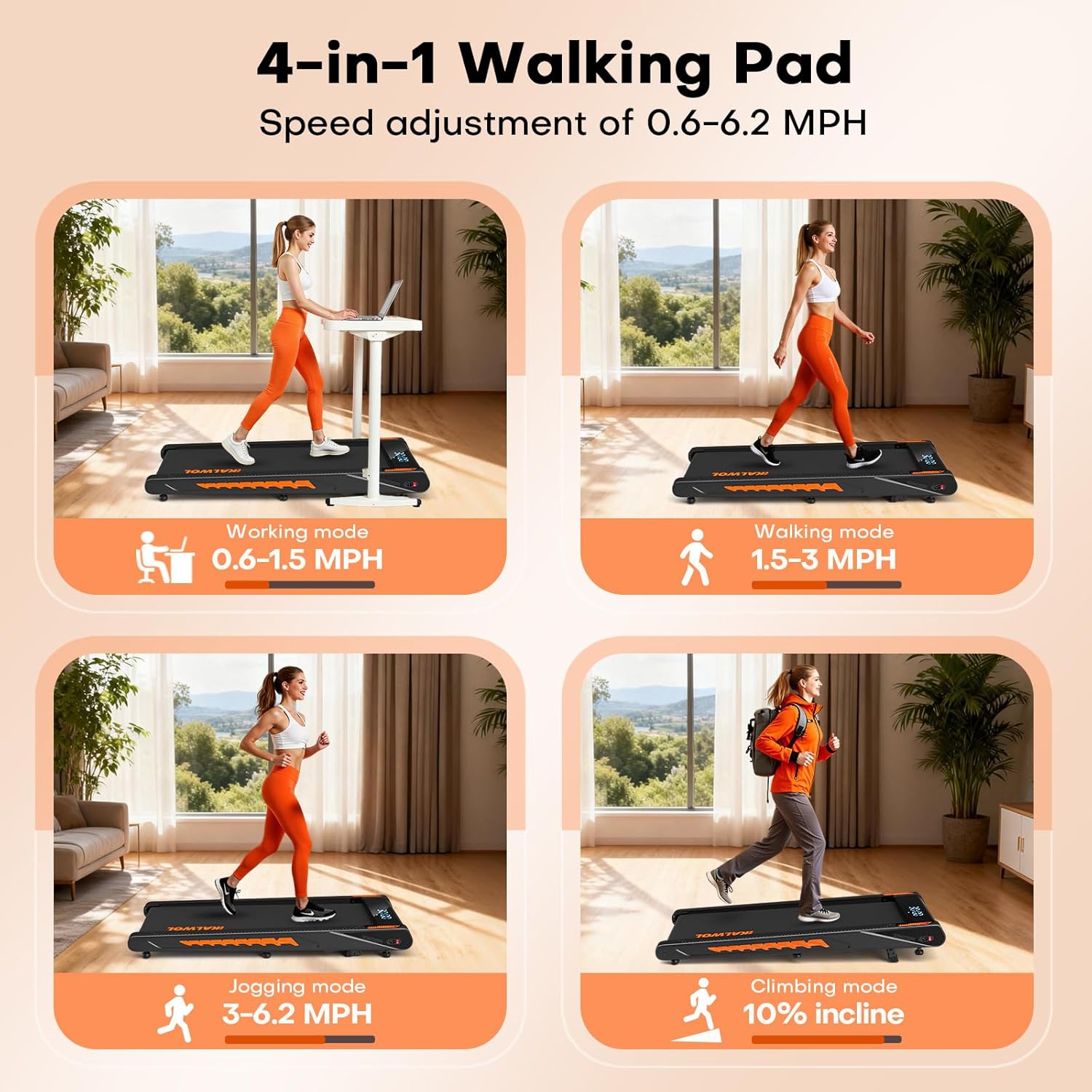 Walking Pad Treadmill with Speaker, 4-in-1 6.2MPH