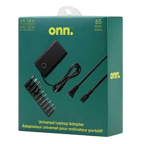 onn. Universal 65 W Laptop Adapter, Includes 11 Tips