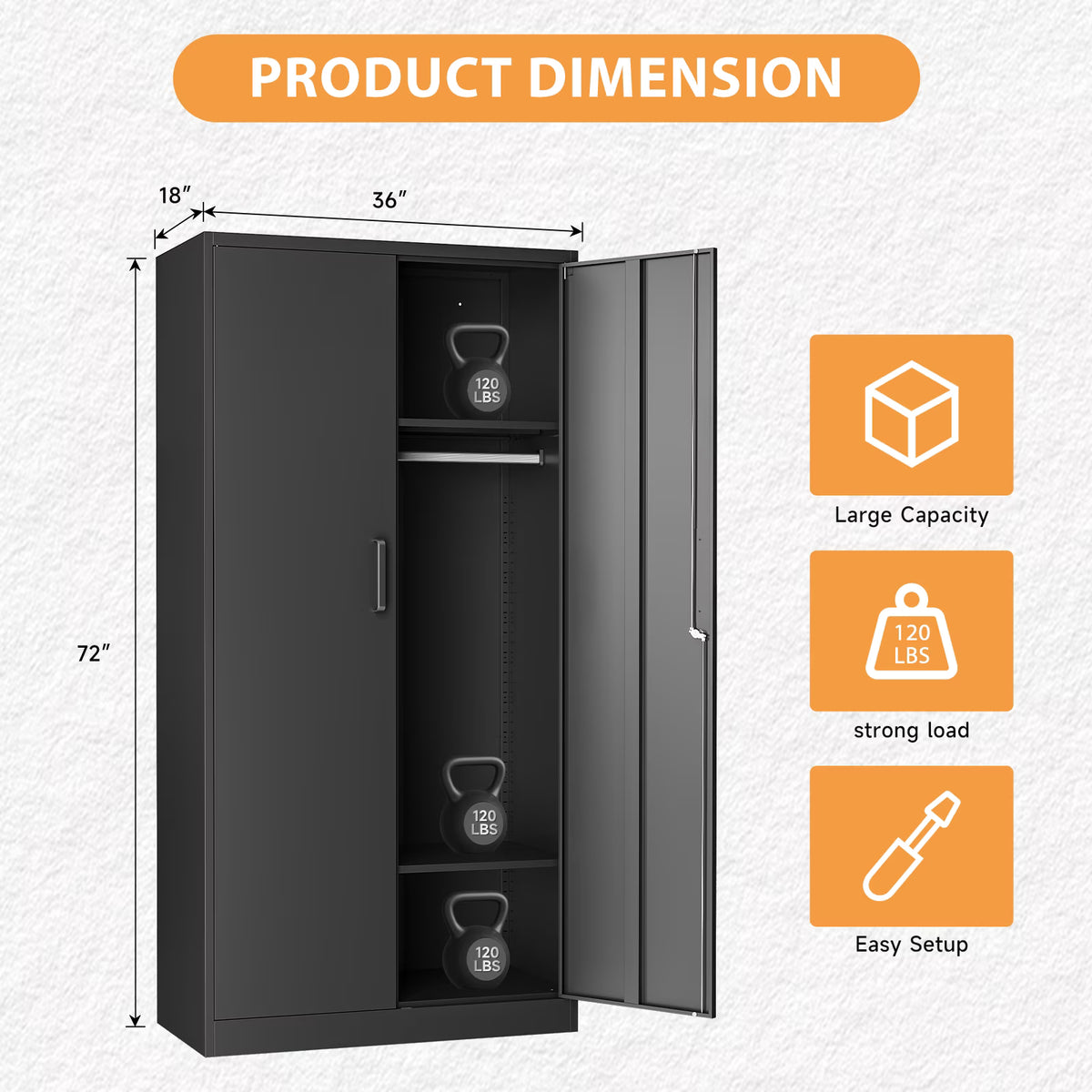 Metal Armoire Closet with Lock, 72" Tall Wardrobe Cabinet, STANI