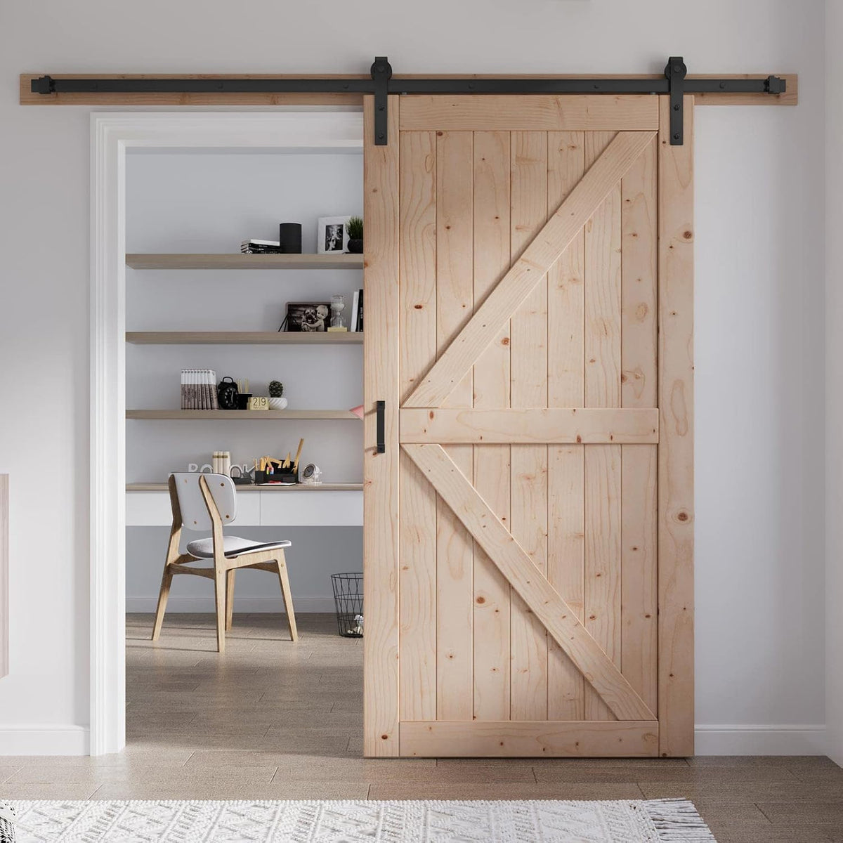 FREDBECK Wood Barn Doors 42in x 84in with Hardware Kit Included, K Shape
