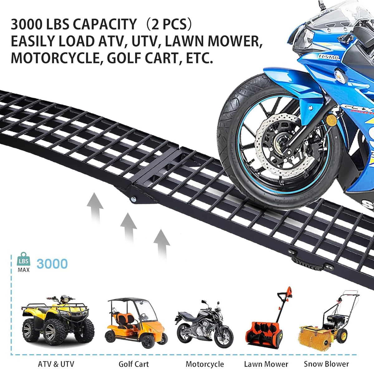 FACHNUO 10FT Motorcycle Ramp for Pickup Trucks, 1500lbs Capacity 1PC