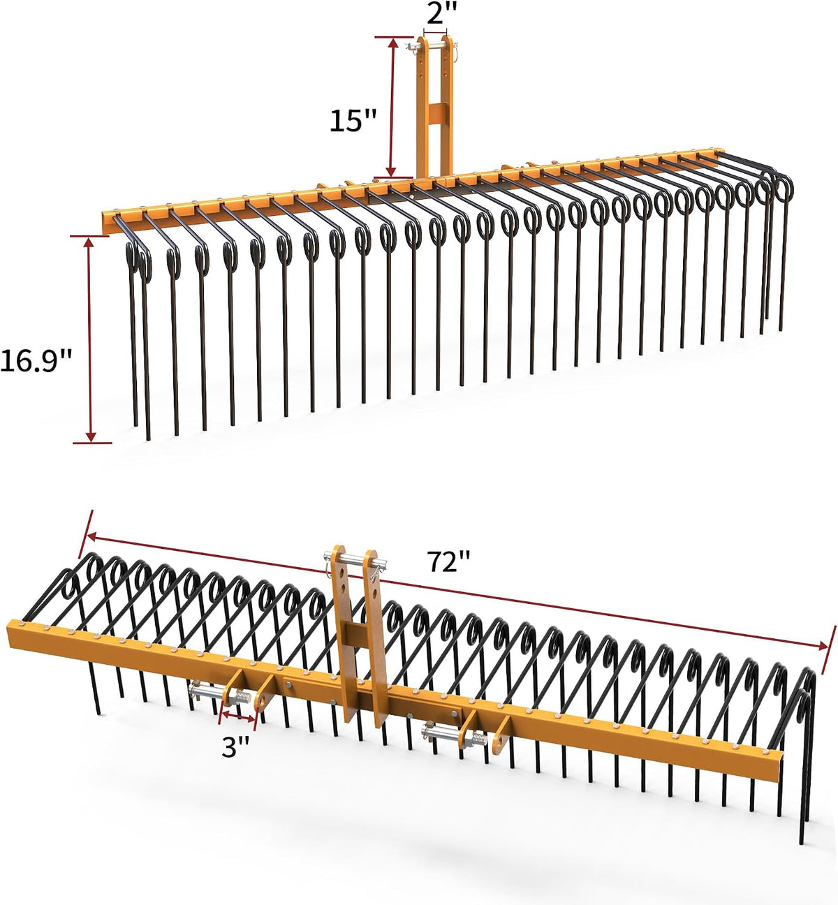 Durable Powder Coated Steel Pine Straw Rake 72" YELLOW BLACK
