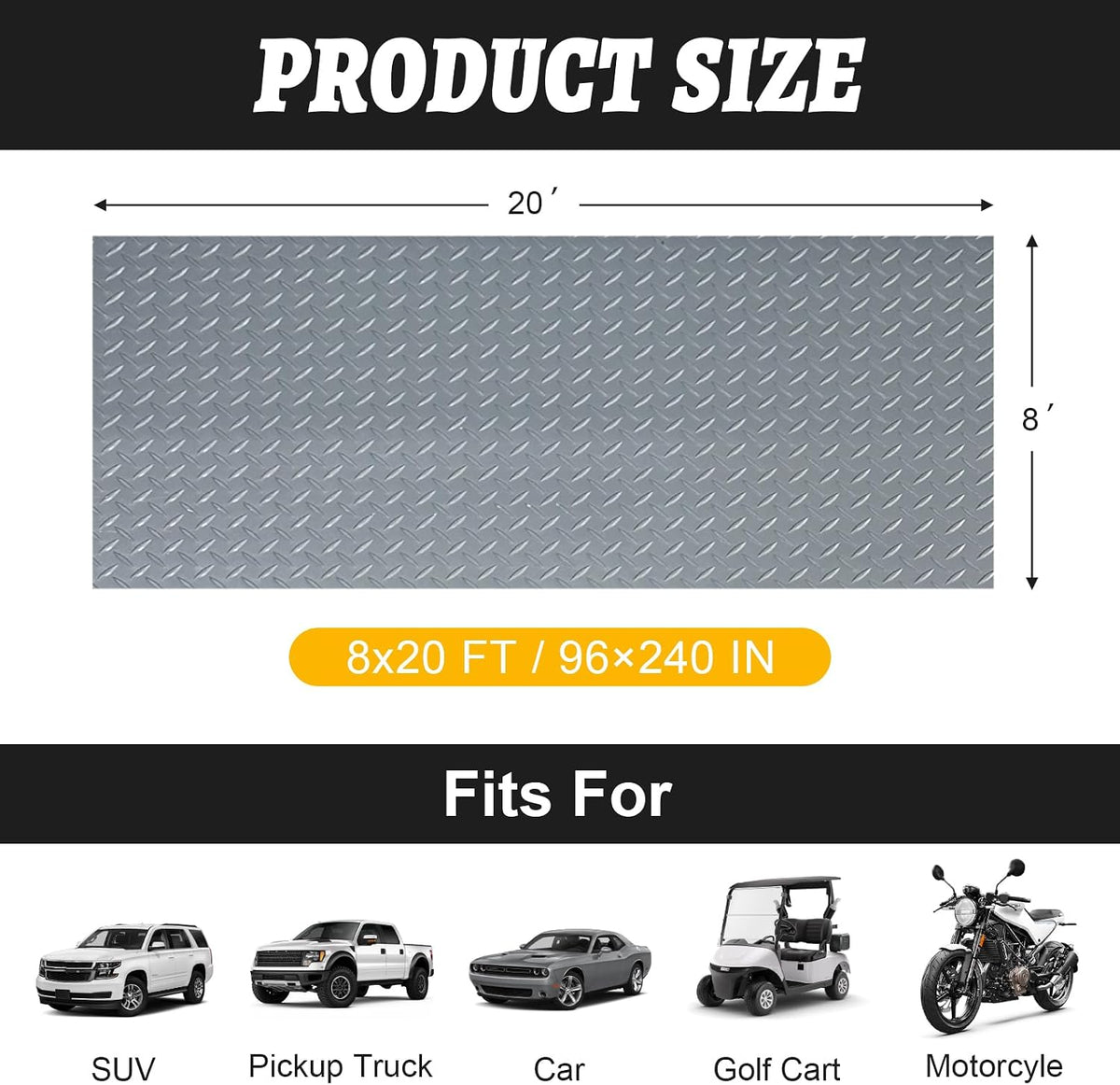 Grandroad auto 8x20 FT Garage Floor Mat, 2.8mm, Gray