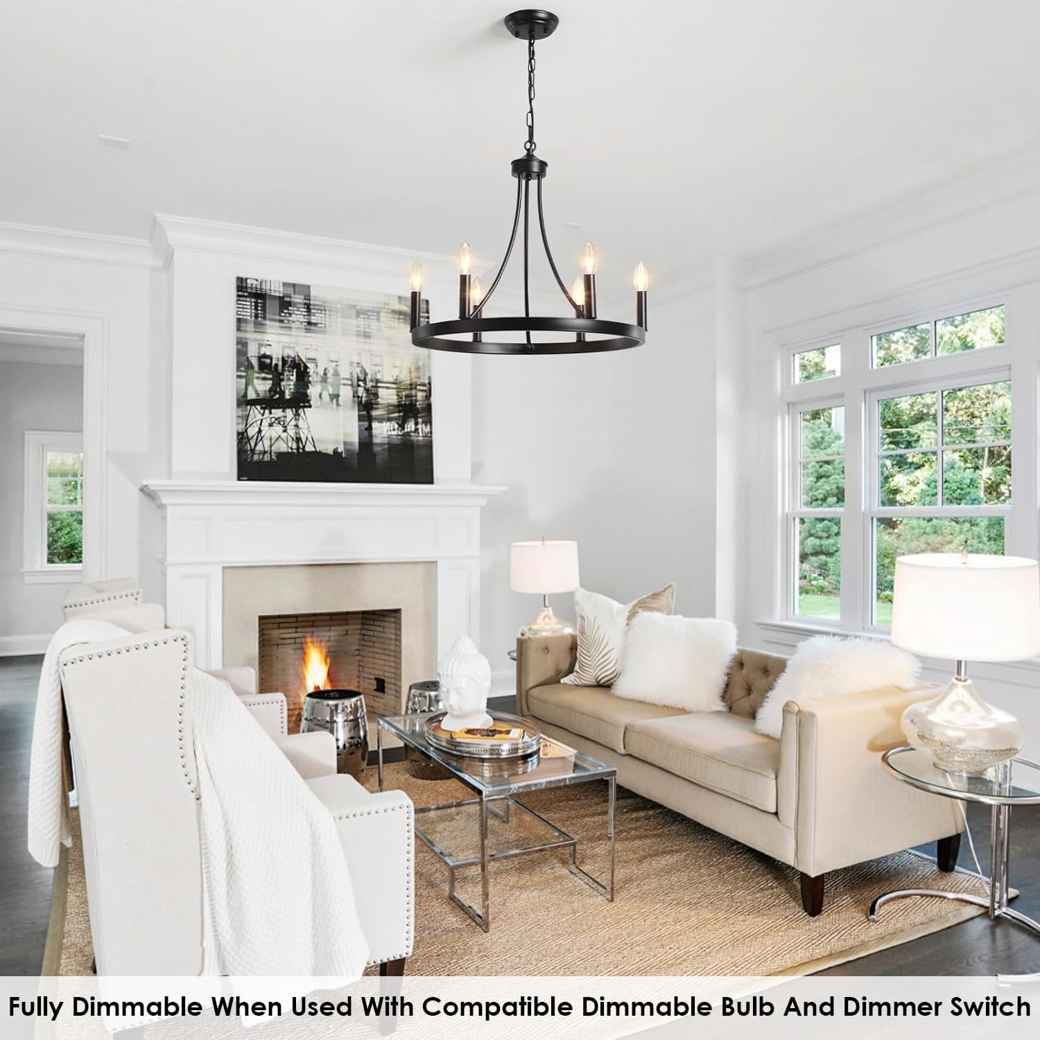 Wagon Wheel Chandelier 6 Lights Black Farmhouse