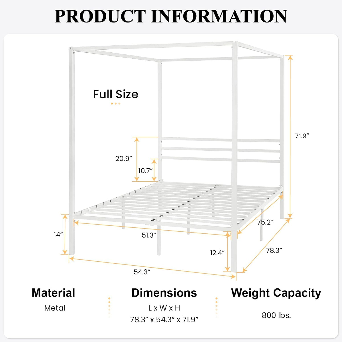 Bed Frame Full Size/Mattress, WHITHE