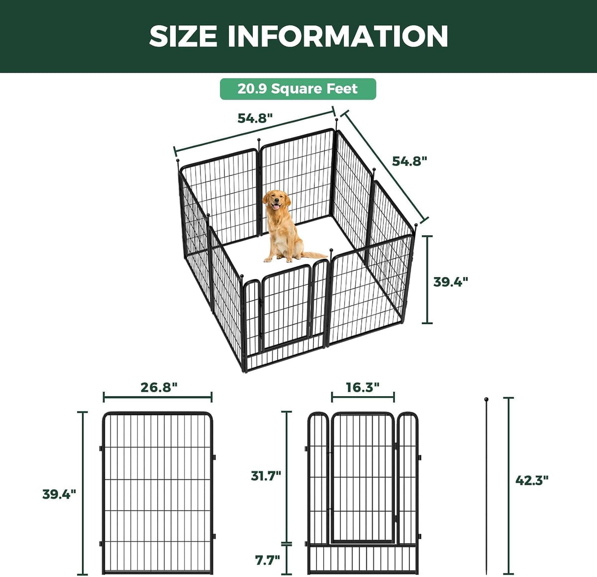 Rollick Dog Playpen, Indoor, Yard & RV Camping, 40" H, 8 Panels