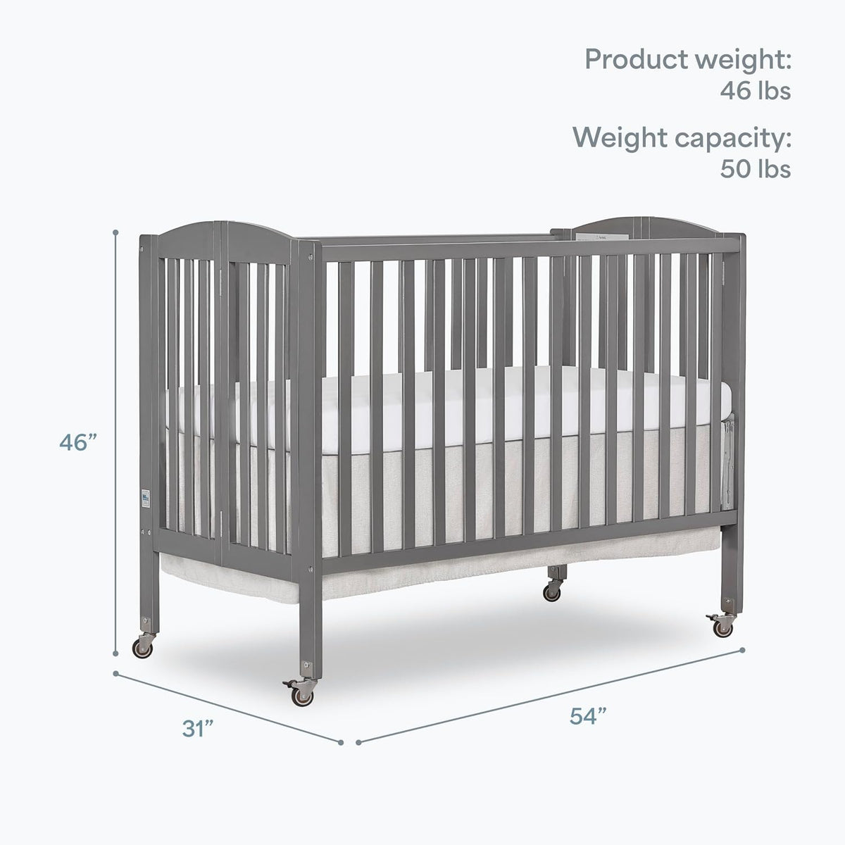 Dream On Me Full Size 2-in-1 Folding Stationary Side Crib in Steel Grey,