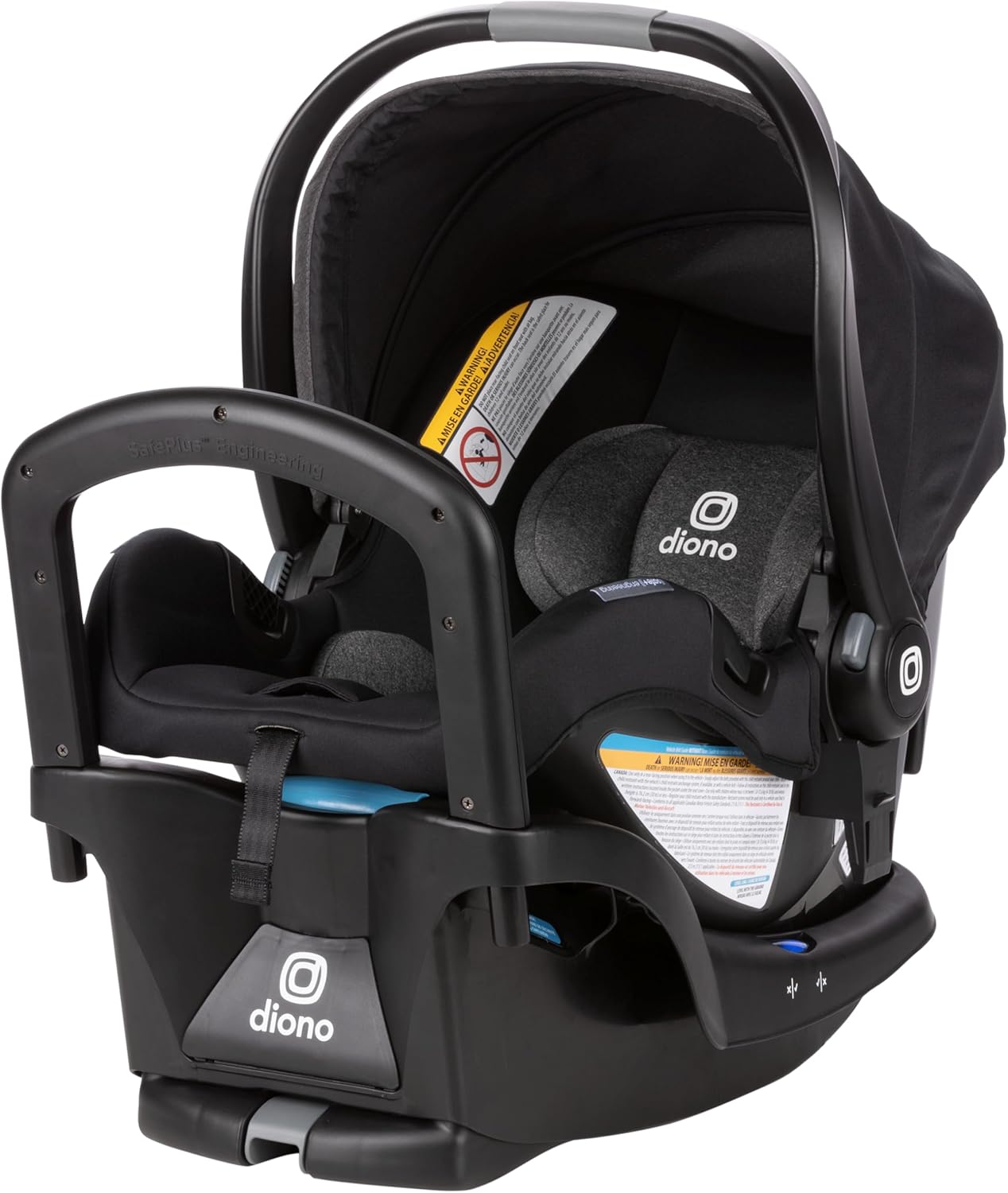 , Rear-FacDiono LiteClik 30 R SafePlus Infant Car Seat and Baseing for Infants 4-30lbs, SafePlus Engineering, with Infant Insert, UPF 50+ Sunshade (Black)