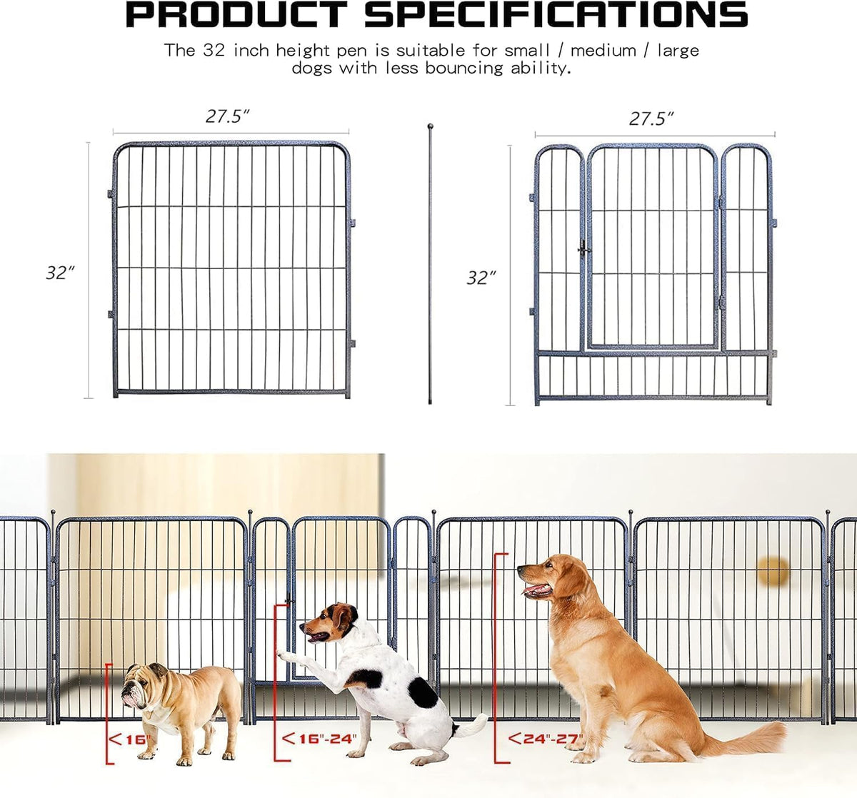 Dog Playpen,32/40/45 Inch Height in Heavy Duty, for Large Medium Small Dogs and Pet (8 Panels, 32 Inch)