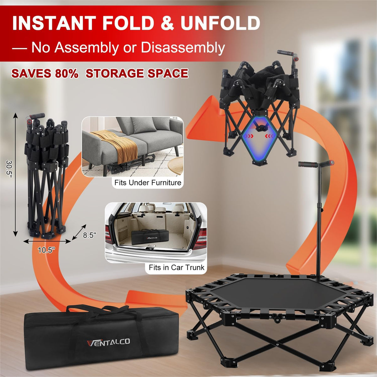 Foldable Mini Trampoline — One-Step Fold & Open, 42"