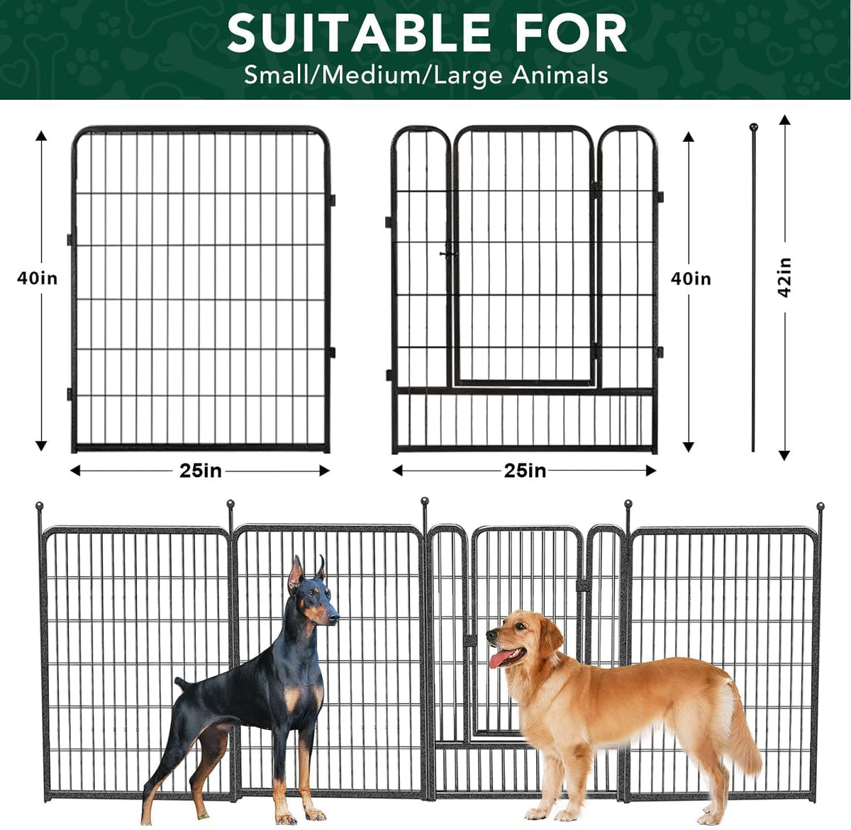 Dog Playpen Outdoor, 16 Panels 40" High Metal Dog Fence with Gate, YARD