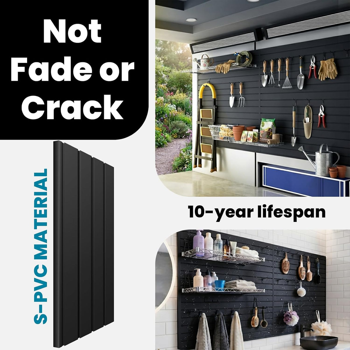 AQOVOR 4x8 FT Slat Wall Paneling Wall Storage Systems with 16 Hooks (Black)