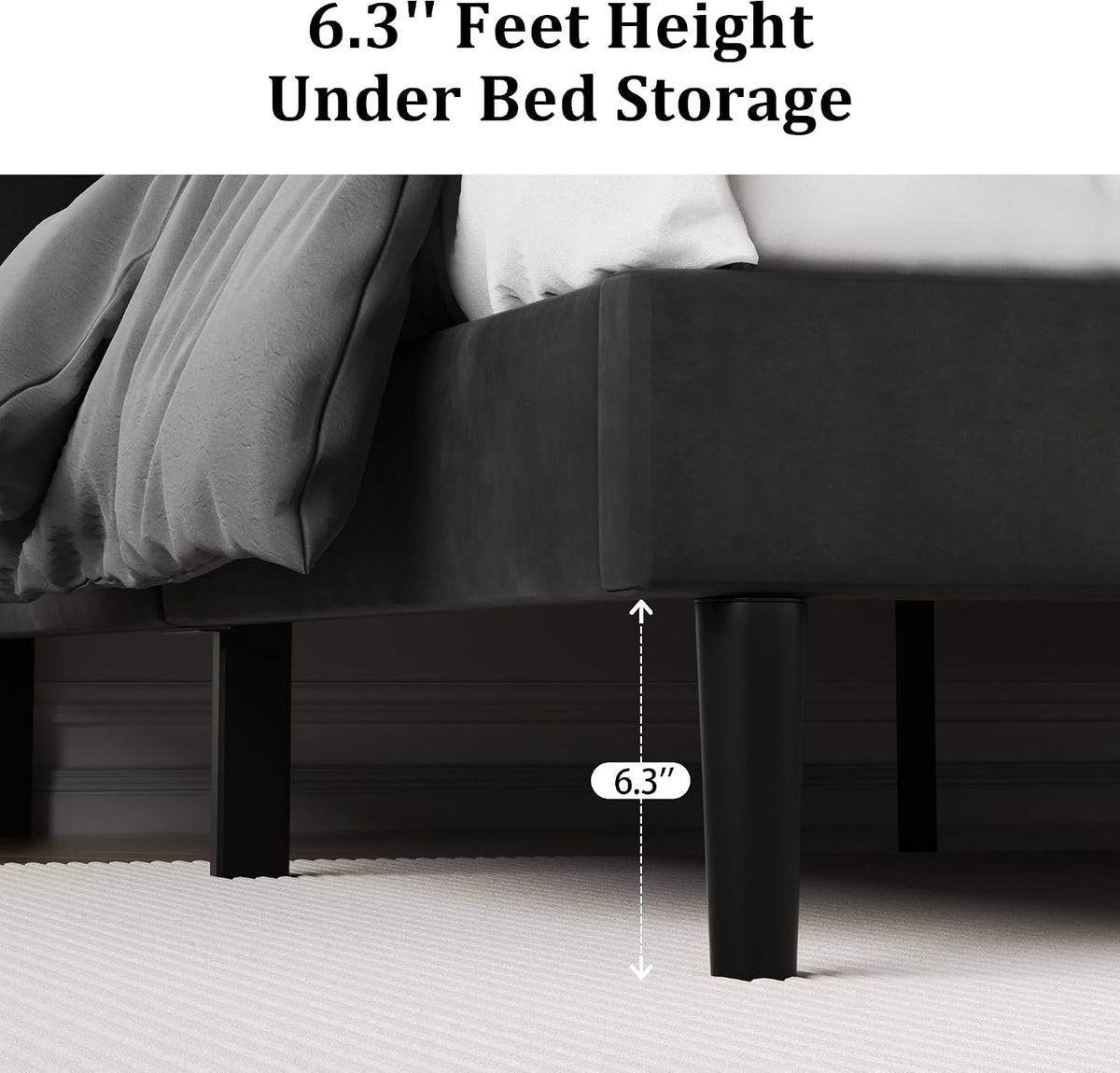 Queen Size Platform Bed Frame with Upholstered Velvet Button Tufted Headboard, CXVX BLACK