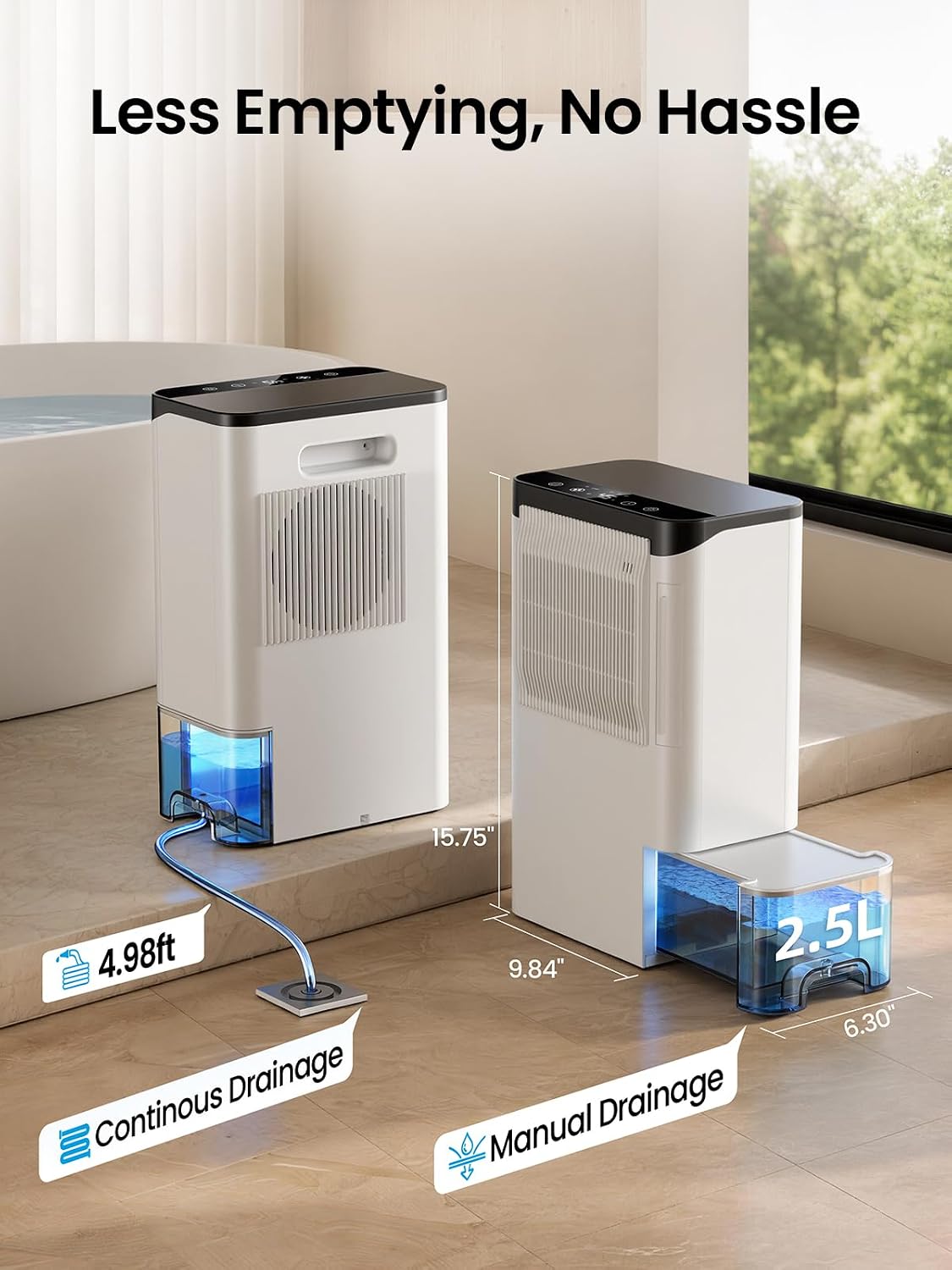 Globexis Dehumidifiers for Basements up to 1500 Sq.Ft, 86 Oz Tank, WHITE
