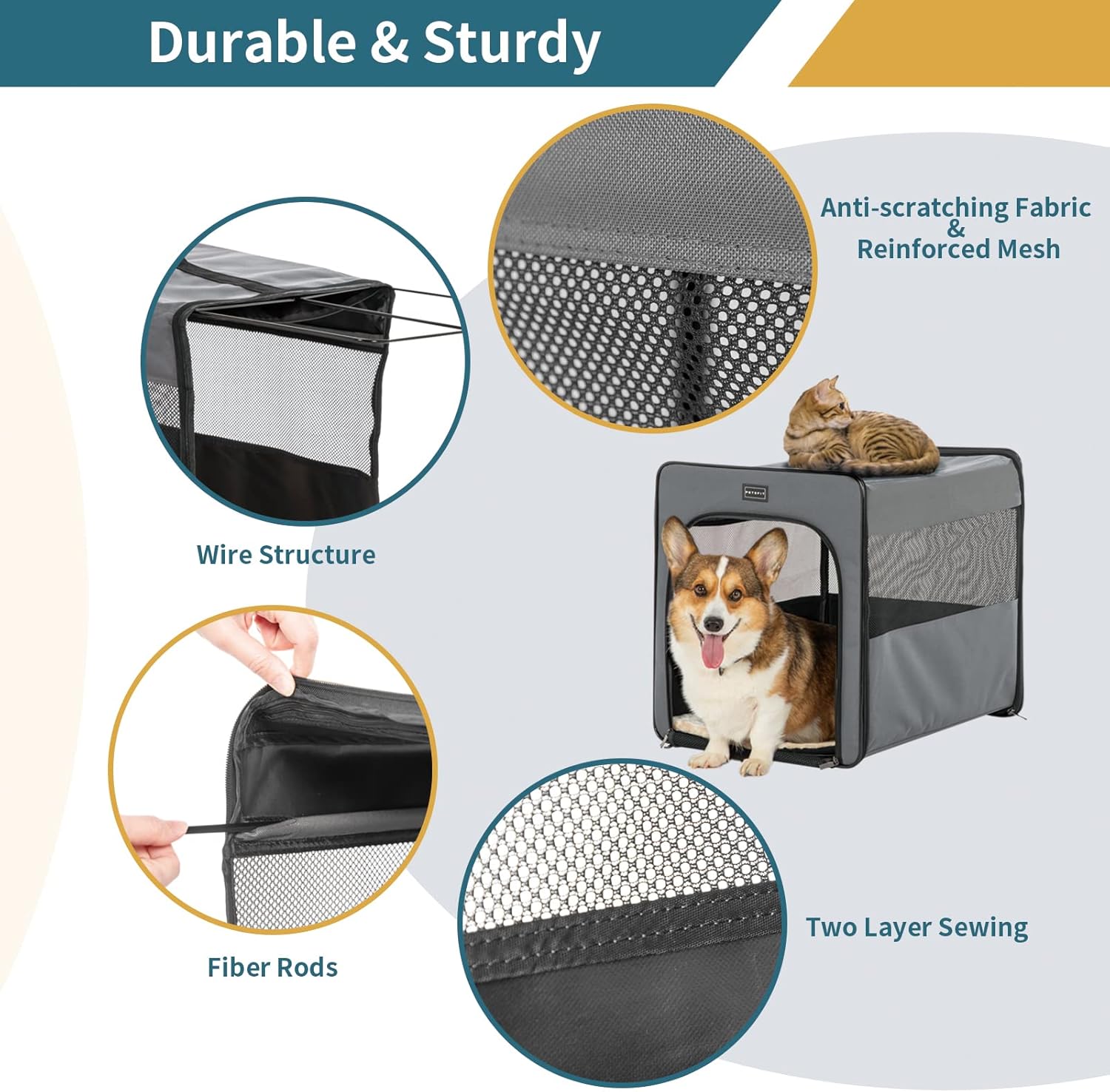 PETSFIT Portable Dog Crate, Travel Dog Crate - 24 Inch with Thicken Mat